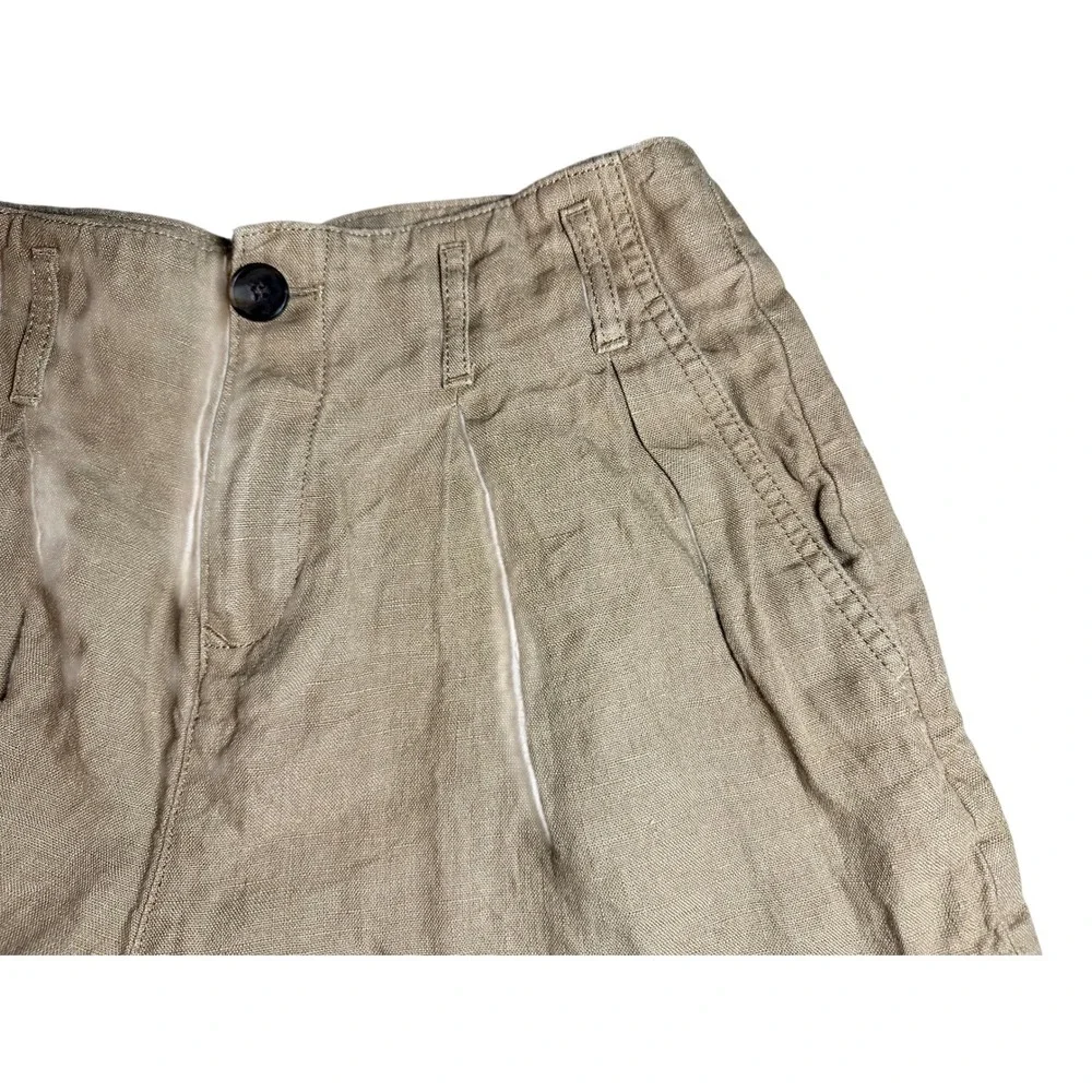 Banana Republic Petite Khaki Tan 100% Linen Pleated High Rise Shorts Women 00P - Picture 2 of 9